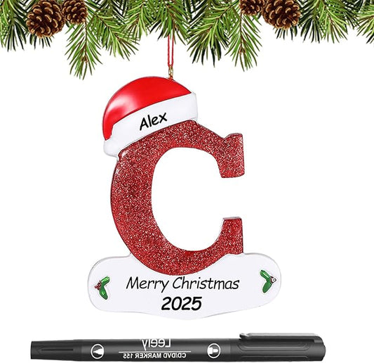 Personalized 26 Letters Ornaments for Christmas Tree 2025, Custom Christmas Ornament with Family Member's Names 3D Resin Xmas Hanging Pendant Original Gifts for Family Friends(C)