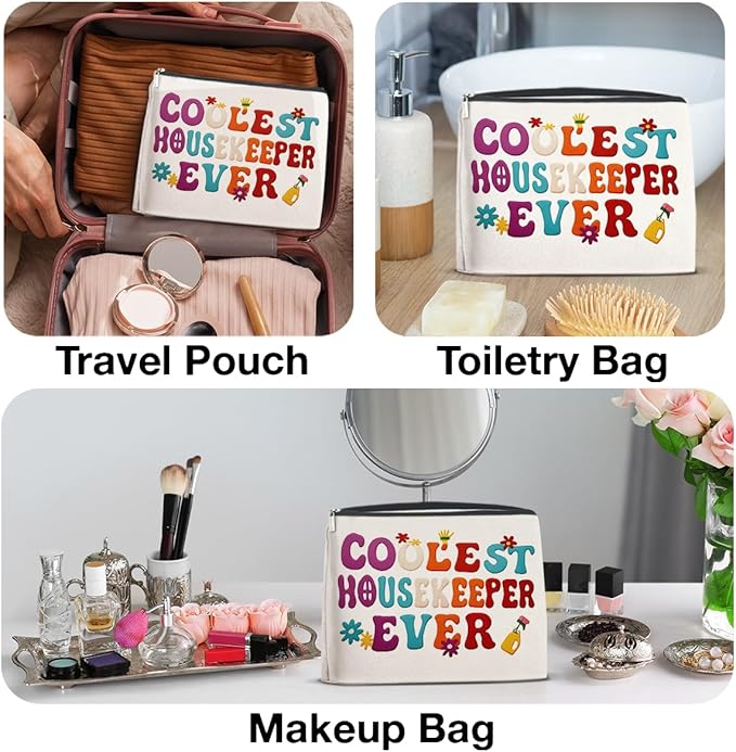 NGAEAK Coolest Housekeeper Ever Cosmetic Bag Housekeeper Gifts Zipper Makeup Pouch Small Makeup Bag