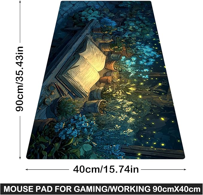 Nuxovilar Professional Large Mouse Pad & Computer Game Mouse Mat (35.4x15.7IN, Enchanted Forest Cabin Art) (90 * 40cm Enchanted Forest Cabin)