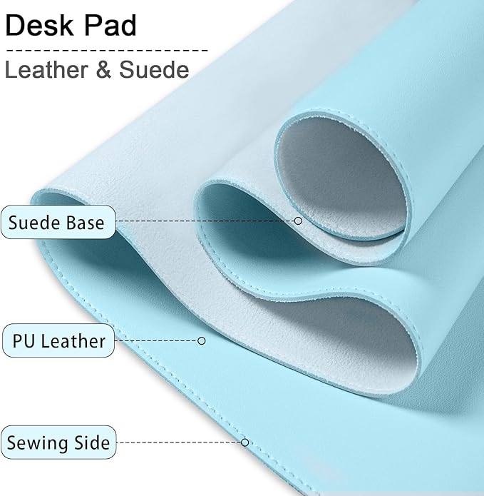 Large PU Leather Desk Pad, 47.2" x 17" Non-Slip Mat for Desktop, Office & Computer, Waterproof Blotter Pad, Keyboard Mat for Home & Office (Sky Blue)