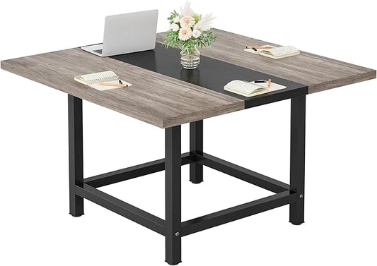 LITTLE TREE 39-Ince Square Small Conference Room Table for 4 People,Wood Computer Desk for Home Office, Small Space (Chair not Included)