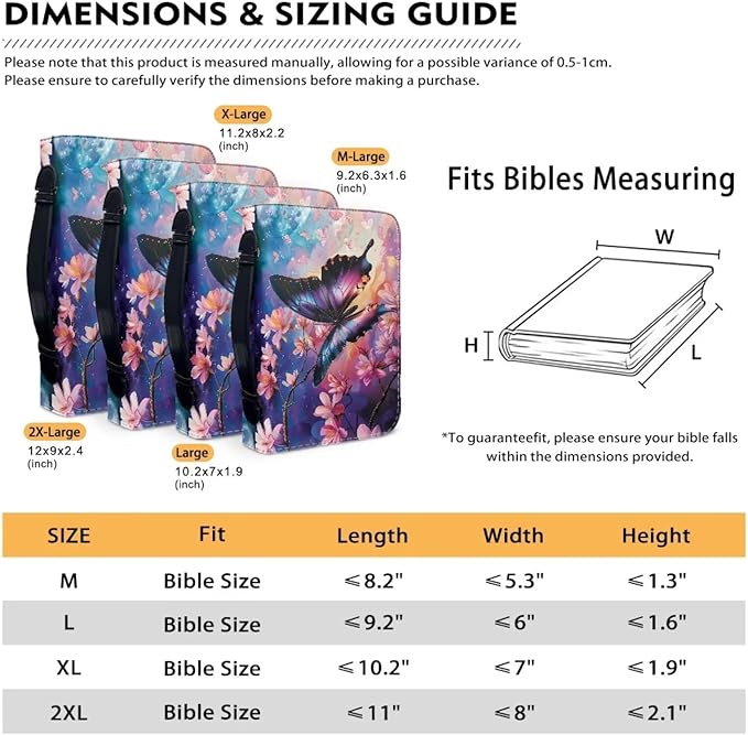 Lotusorchid Cherry Blossom Butterfly Printed Bible Bags, Faux Leather Bible Covers with Handle Pockets for Women, Blue Butterfly Sturdy Bible Bag for Girls Ages 8-12, Christian Bible Study Accessories