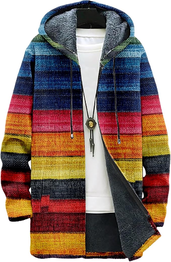 MARSVOVO Mens Cardigan Sweater Cool Graphic Lined Fleece Long Coat Zip With Pockets Fashion Coat Warm Fitted Jacket