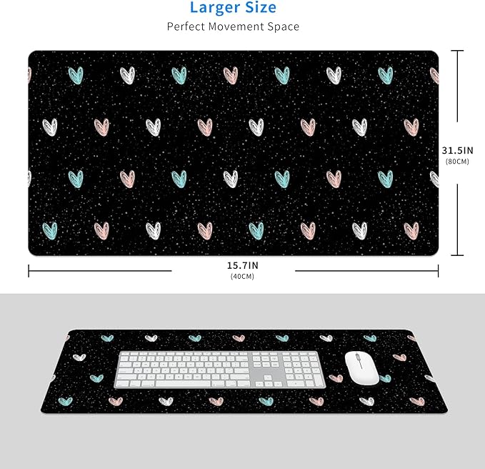 MAYCARI Cute Desk Mat Cartoon Desk Pad Mouse Pad Kawaii Large Love Heart Gaming Mousepad XXL Laptop Keyboard Desktop Writing Pad for Girls Students 31.5"X15.7"