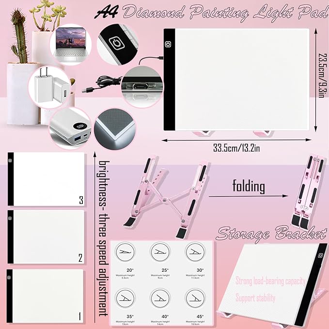 NLXCXUCY 158Pcs Diamond Art Accessories Kit All Inclusive Diamond Painting Tool Set with A4 Diamond Painting Light Pad,Diamond Art Sealer Glue,Diamond Correction,Pens Storage Box for DIY Craft