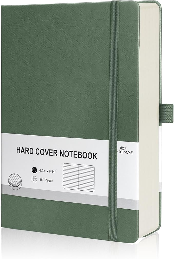Lined Journal Notebook, 360 Numbered Pages(With page number), Thick Journal for Writing B5 College Ruled Notebook, 100gsm Lined Paper, Leather Hardcover, 9.8'' X 6.9''-Morandi Green
