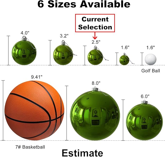 Lime Green 2.5" Christmas Balls Christmas Tree Decoration Ornaments Shatterproof Hanging Balls for Birthday Halloween Holiday Wedding Decorations Set of 18pcs