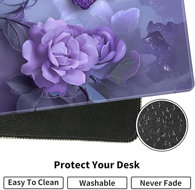 Large XXL Gaming Desk Mat 31.5"x 11.8", Ergonomic Keyboard Wrist Rest & Mouse Pad Wrist Rest + Coaster Set, Non-Slip Base, Memory Foam, Office and Home, Purple Rose