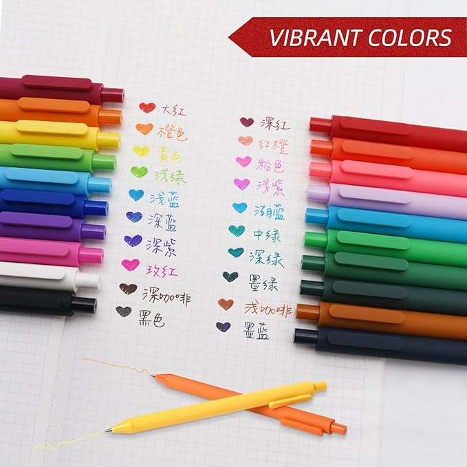 Kaco PURE Gel Pens Assorted Color Ink 20 Pieces 0.7mm, Medium Point, Aesthetic Cute Stationery Pens for Journaling Note Taking Pens