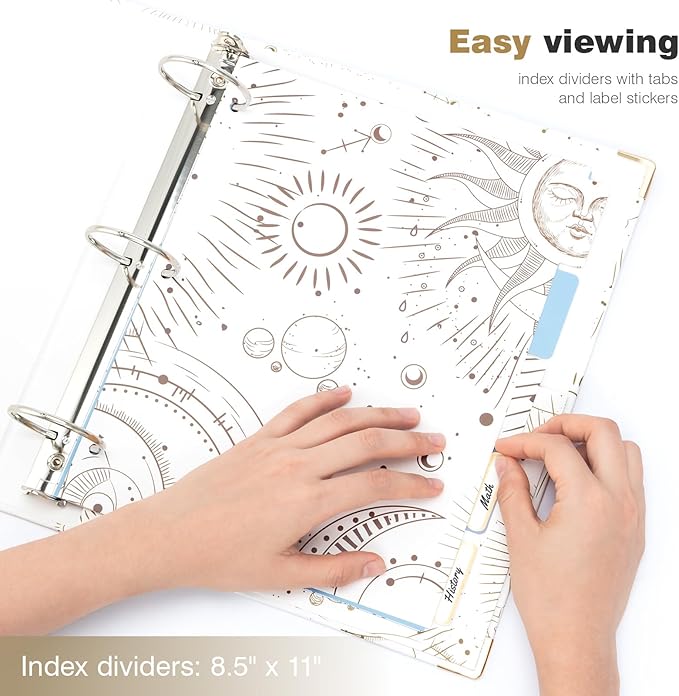 Ospelelf 3 Ring Binder, 2 Inch Letter Size (11" x 8.5") with 5 Tab Dividers, File Folder Labels and Low Profile Clipboards, Tarot Cards Binder for School and Office Supplies