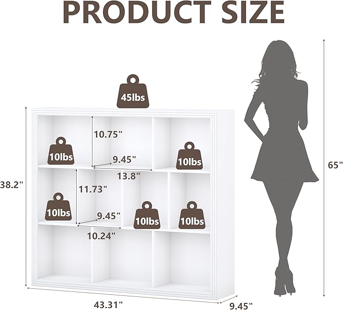 Wooden 10-Cube Storage Organizer, 3-Tier Bookshelf, Wood White Bookshelf, Bookcase, Cubical Storage Shelf with 3 Removable Back Panels for Bedroom Home and Office