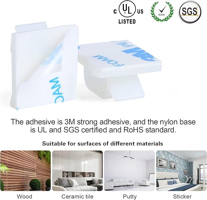 XHF 5/8” Adhesive Cord Clips White 60pcs, Cable Management Staples for Under Desk, Car, Wall, TV, PC, Ethernet