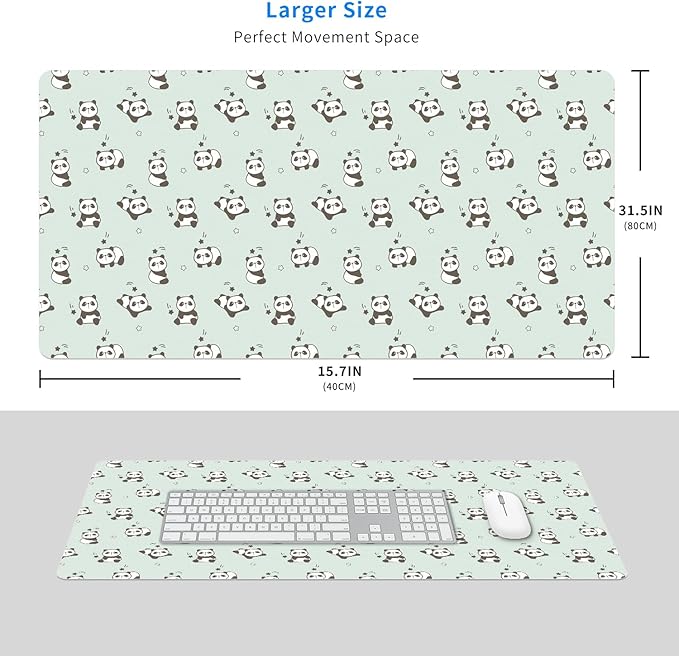 MAYCARI Cute Desk Mat Kawaii Mousepad, Anime Aesthetics Desk Pad XXL Cute Pandas Mouse Pad Computer Keyboard Mat, Office Desk Pad Protector 31.5"X15.7"