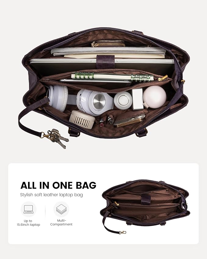 LOVEVOOK Laptop Bag for Women,15.6 Inch Laptop Tote Bag for Women,Vintage Leather Work Tote Bags Computer Teacher Bag,Waterproof Business Bag Office Briefcase