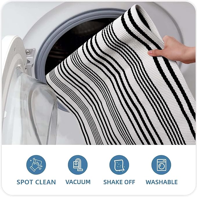 OJIA Christmas Front Door Mats Outdoor 24"x35", Cotton Woven Holiday Doormat Front Door Rug Washable Indoor Door Mat Black and White Outdoor Rugs Striped Rug for Porch Decor/Farmhouse/Entryway