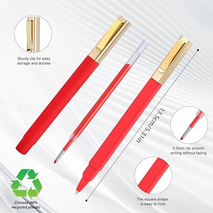 36 Pack Gel Pens Red 0.5mm Medium Point Red Gel Ink Pens with Cap Quick Drying Ballpoint Pen Smooth Writing Fine Point Pen for Journaling School Office Supplies