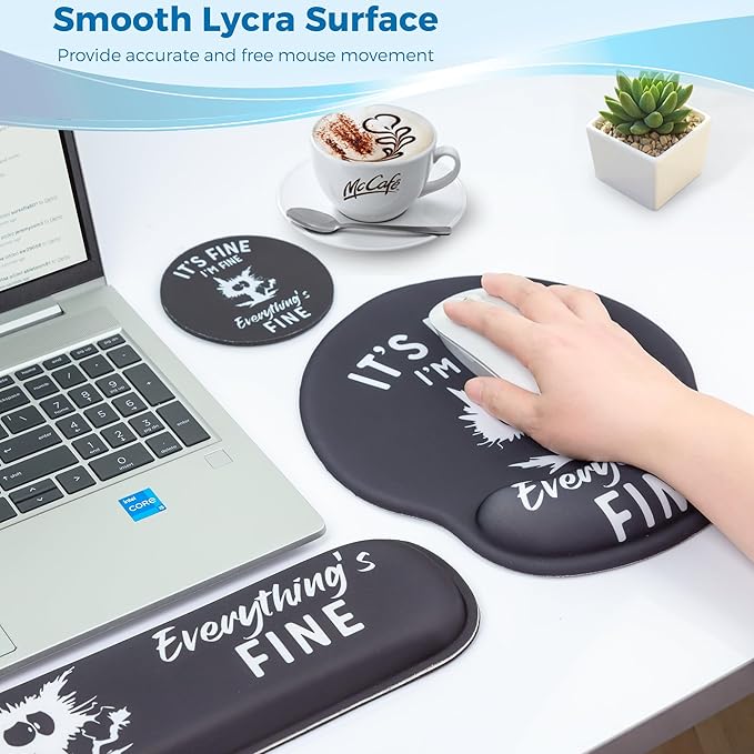 Mouse Pad and Keyboard Wrist Rest Support, with Non-Slip PU Base,Gel Mouse Pad with Coaster,Pain Relief for Gaming, Computer,Office -Cats