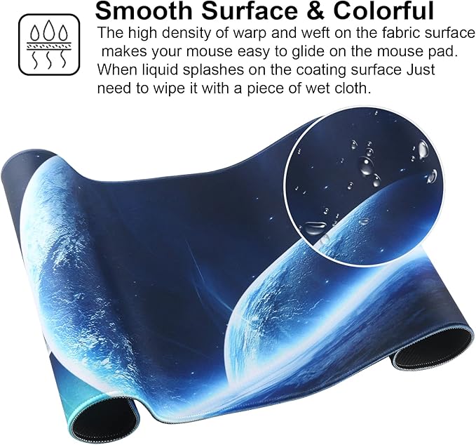 Large Gaming Mouse Pad with Stitched Edges,[27.5x11.8In] Extended Mouse Pad with Non-Slip Natural Rubber Base for Gamer/Desktop/Office/Home (70x30 Spaceball)