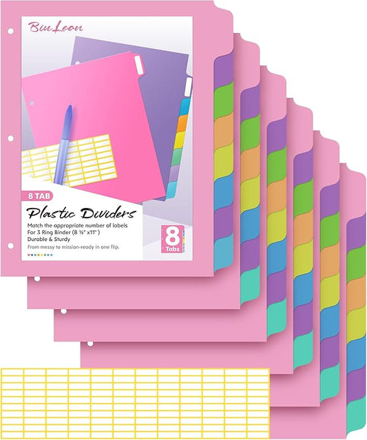 [48Pcs/6Set-8 Tab] Binder Dividers with Tabs, Plastic Dividers for 3 Ring Binder, Letter Size Binder Tabs for Organizing School Office Home Files, Write&Erase Notebook/Page Dividers