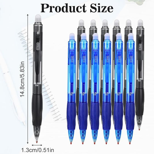 12 Pack Erasable Ink Pens, 0.5mm Fine Point Click Retractable Pens for Writing Black & Blue Ink for Sudoku Crossword Puzzles Office School Supplies