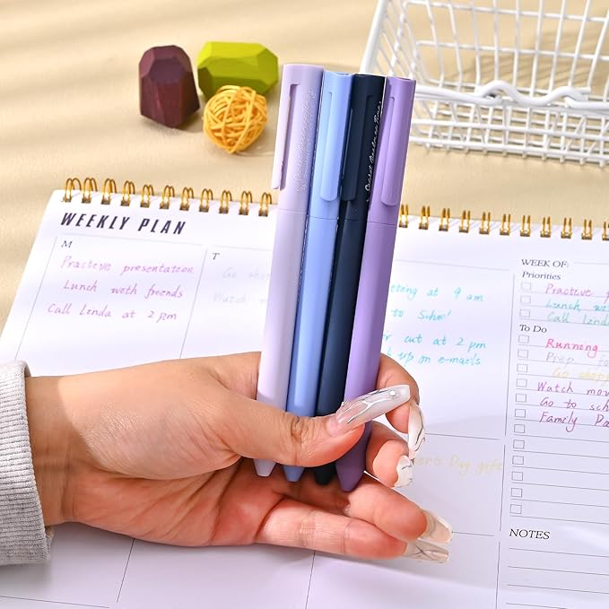 BAYTORY 8Pcs Colored Gel Pens, 0.5mm Fine Point Multicolored Ink Pen, Colorful Pens Smooth Writing for Note Taking and Marking Supplies (Purple)