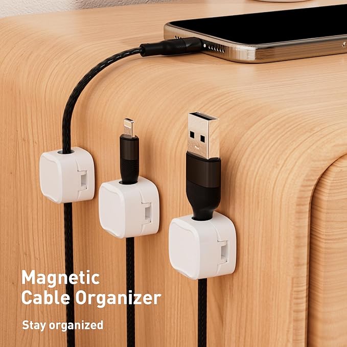 12 Pack Cable Clips, Cord Organizer, Cord Holder for Nightstand, Magnetic Cord Organizer, Strong Adhesive Charging Cable Keeper, Clip Holder