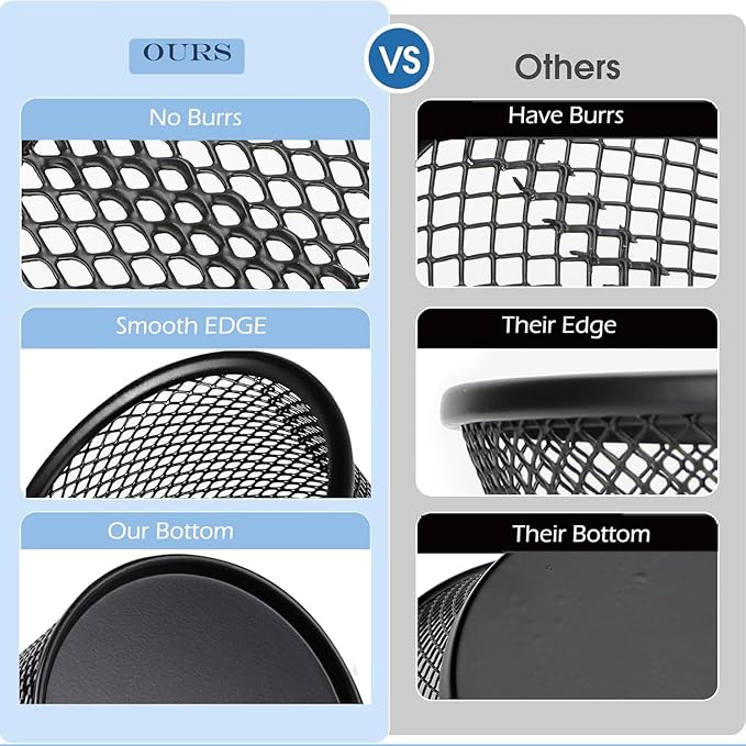 Pen Holder Pencil Holder Mesh Metal Pen Cup Holder Pencil Cup Holder for Desk Office Home Pen Organizer Black, 6 Pack