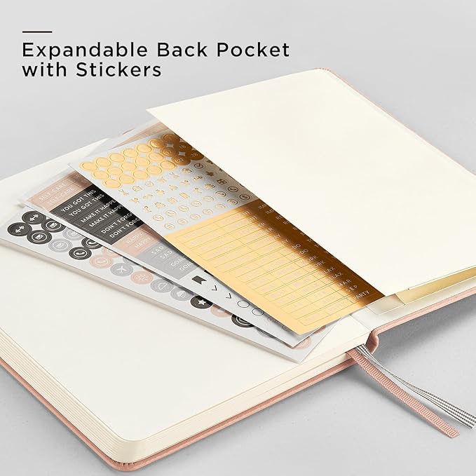 &And Per Se Dotted Journal Notebook, A5 Hardcover Leather Bullet Dotted Journal, 160 Pages 100 gsm Thick Paper, 3 Sheets of Stickers Included- 5.7'' x 8'' (Violet)