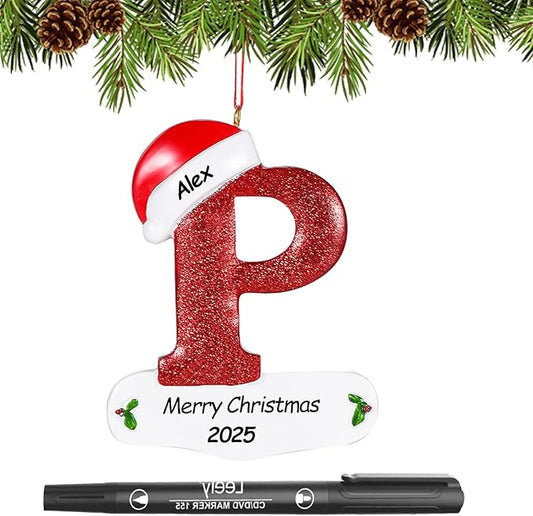 Personalized 26 Letters Ornaments for Christmas Tree 2025, Custom Christmas Ornament with Family Member's Names 3D Resin Xmas Hanging Pendant Original Gifts for Family Friends(P)