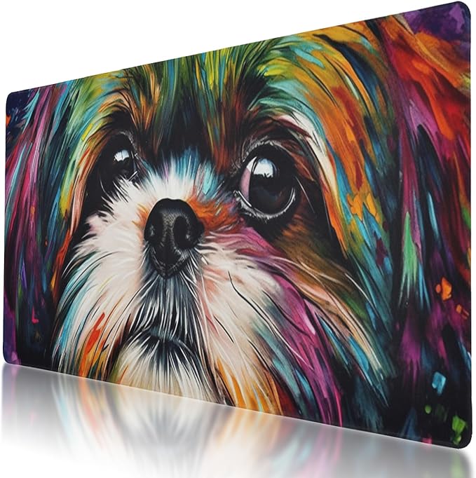 Non-Slip Rainbow Shih Tzu XXL Mouse Pad Mouse Pad for Gaming, Office and Home - Rubber Base Keyboard Mat and Mouse Pad Protector, 31.5 x 12 Inch