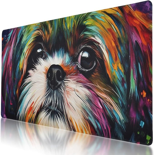Non-Slip Rainbow Shih Tzu XXL Mouse Pad Mouse Pad for Gaming, Office and Home - Rubber Base Keyboard Mat and Mouse Pad Protector, 31.5 x 12 Inch