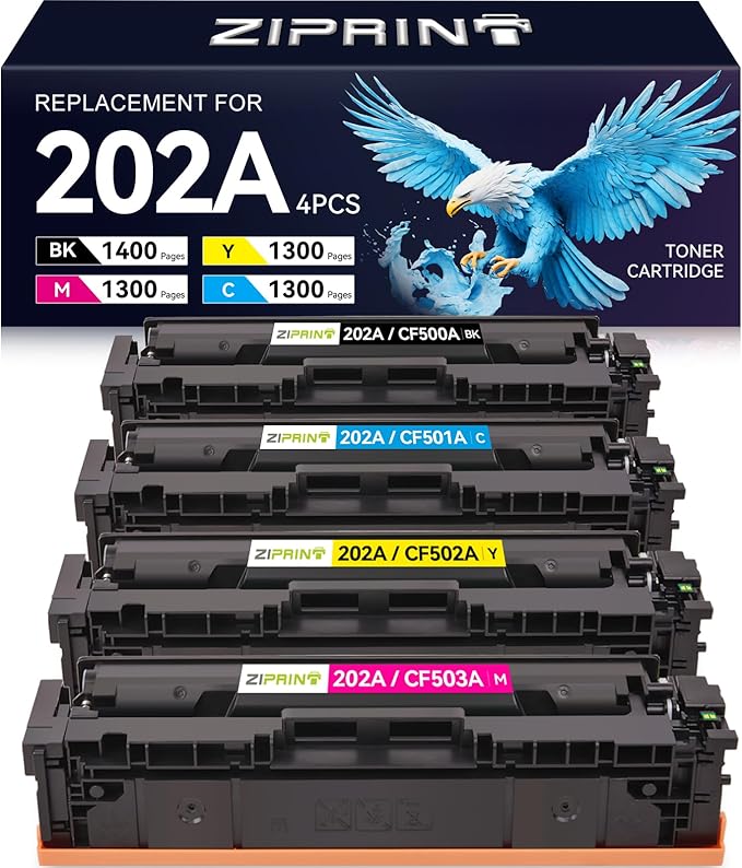 ZIPRINT Compatible Replacement for HP 202A 202X CF500A Toner Cartridge Compatible for HP Color Laserjet Pro MFP M281fdw M254dw M281cdw M281fdn M254dn M254nw M281 M254 Printer (B/C/Y/M,4-Pack)