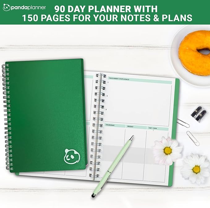 Panda Planner 2025-2026 Undated Daily Planner 5.75" x 8.25" – 90-Day Spiral Productivity & ADHD Planner with Hourly Schedule, Habit Tracker, To-Do List & Monthly Calendar – Panda Journal for Home & Office (Green)