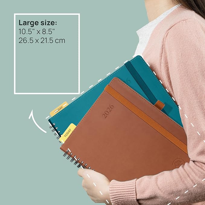 POPRUN Monthly Planner 2025-2026 Spiral Bound (8.5'' x 10.5'') 18 Months Calendar (Jul 2025 - Dec 2026) - 4 Pages per Month with Monthly Expense & Notes, Sunday Start, Leather Cover - Night Sky Blue