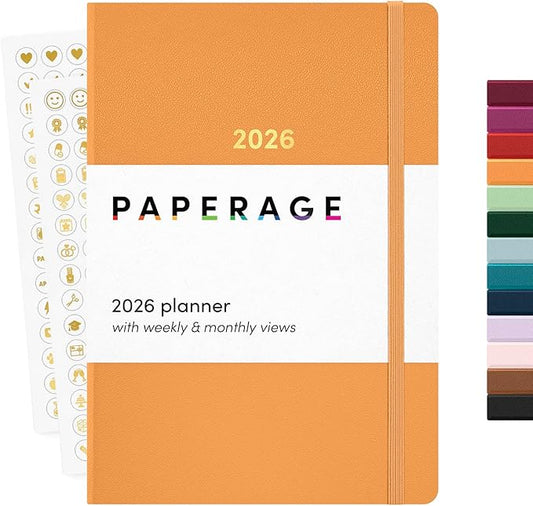 PAPERAGE 2026 Weekly & Monthly Planner, 12 Months (January 2026 - December 2026), 5.6 in x 8 in, Hardcover 2026 Planner with Weekly & Monthly Spreads, Note Pages, Stickers & Back Pocket – Marigold