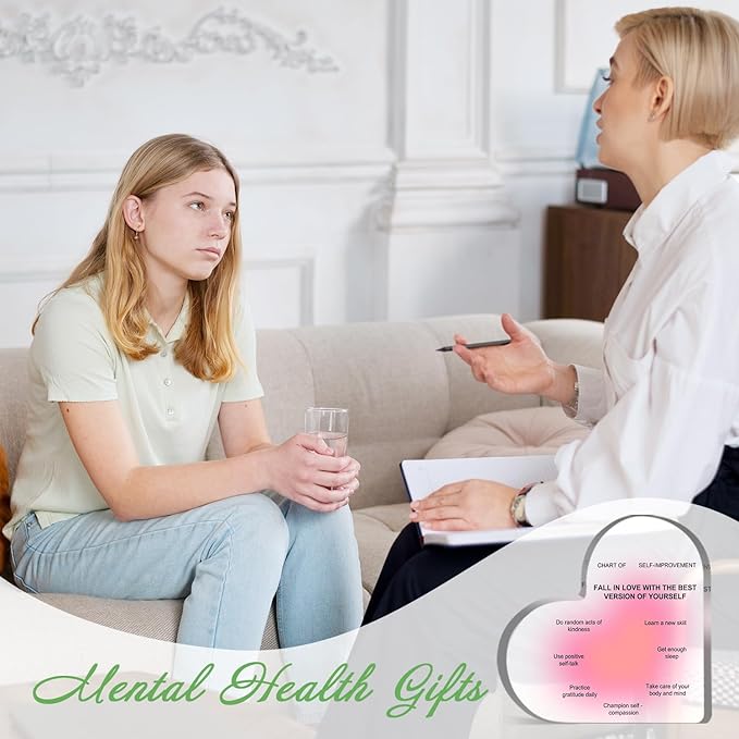 Mental Health Decor, Psychotherapy Affirmations Heart Acrylic Sign, Therapy Anxiety Decor Sign, Therapy Mental Health Decorations, Mental Health Gifts for Social Worker Classroom School Counseling