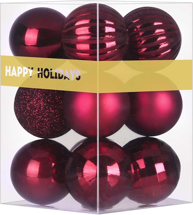 Maroon 1.6" Small Christmas Balls Christmas Tree Decoration Ornaments Shatterproof Hanging Balls for Birthday Halloween Holiday Wedding Decorations Set of 12pcs