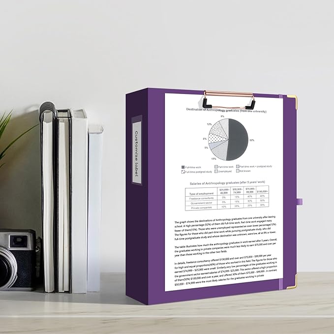Ospelelf 3 Ring Binder, 2 Inch, Cute Letter Size (11" x 8.5") with 5 Tab Dividers, File Folder Labels and Low Profile Clipboards, Purple Binder for School and Office Supplies