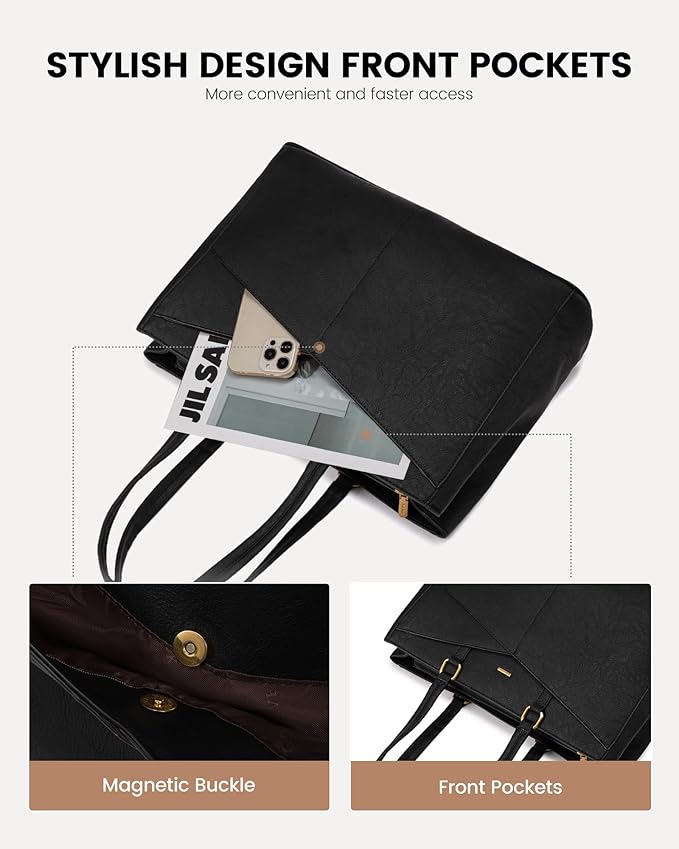 LOVEVOOK Laptop Bag for Women,15.6 Inch Laptop Tote Bag for Women,Vintage Leather Work Tote Bags Computer Teacher Bag,Waterproof Business Bag Office Briefcase