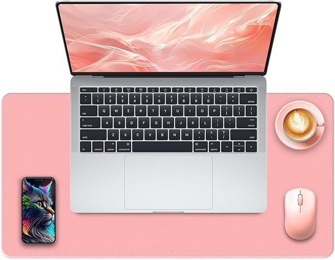 Non-Slip Desk Pad, 24" x 14" Large Mouse Pad, PU Leather Desk Mat with Suede, Laptop Desk Pad, Waterproof Keyboard Pad, Desk Blotter for Office/Home/Decor (Melon Pink)
