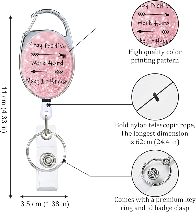 3 Pack Badge Reels Retractable，Double Sided Color Print Pattern Retractable Badge Holders，with Retractable Keychain, Badge Clip and Key Ring，Durable Nylon Retractable Rope