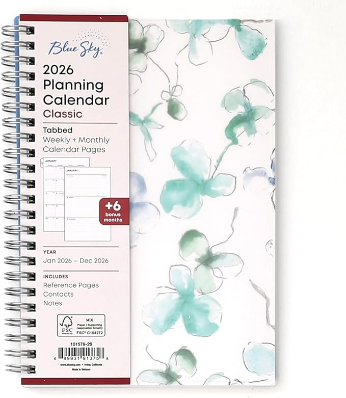 Blue Sky 2026 Weekly and Monthly Planner Calendar, January 2026 - December 2026, 5" x 8", Flexible Frosted Cover, Laminated Tabs, Durable Twin Wire Binding, Lindley