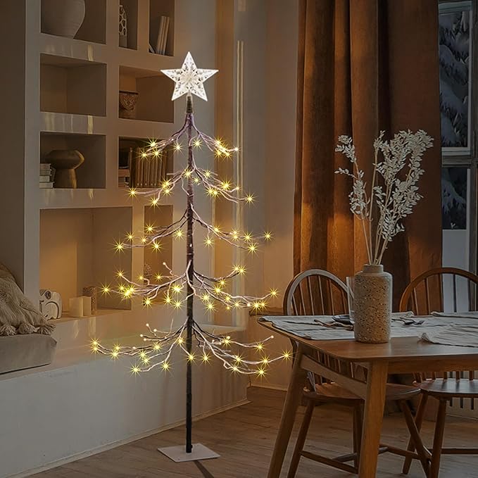 LIGHTSHARE 4 ft. Snowy Fir Tree, 112 LED Lights, for Indoor and Outdoor Use, Warm White, for Home Festival Party Christmas (4FT)