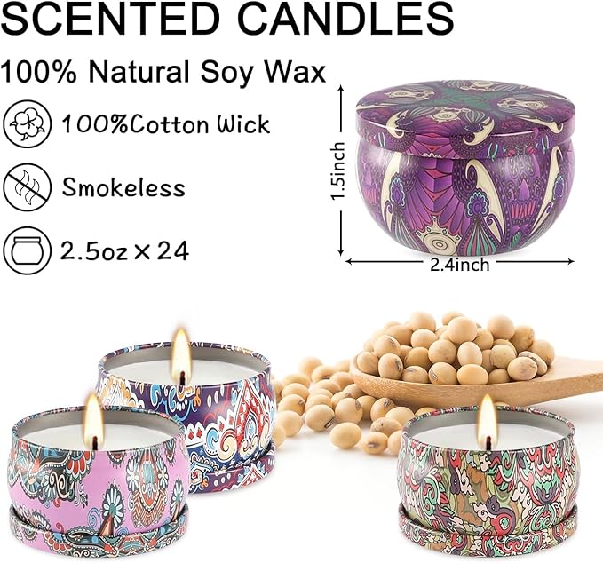 24Pack Scented Candles,Soy Wax Jar Candles,Aromatherapy Candles for Home 2.5 OZ Scented Candles for Mom for Christmas Candles, Birthday, Thanksgiving, Mother's Day,Valentine'sDay