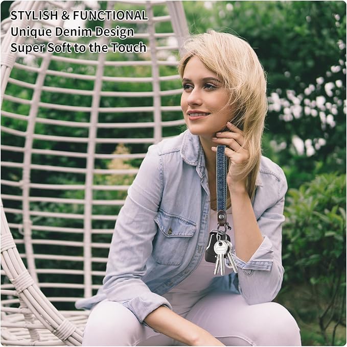 Fishent Denim Wristlet Keychain for Women Men, Cute Key Chain, Wrist Lanyards for Car Keys ID Badge Wallet Card Holder