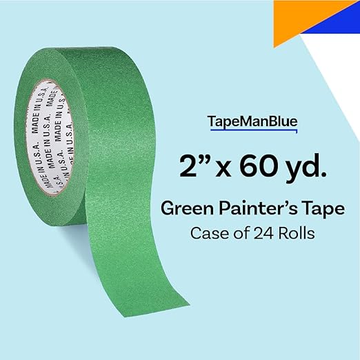 High Tack Green Painters Tape, 2 inch x 60 Yards, Case of 24 Rolls, Made in America, Clean Removal Green Masking Tape, Strong & UV Resistant