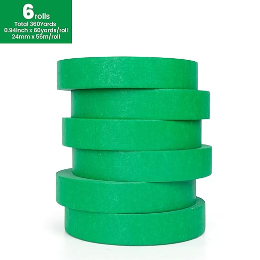 TAPEBEAR Green Painters Tape Multi-Surface Masking Tape 0.94 inch x 60 Yard, Indoor and Outdoor Painting Tape, Residue Free Easy Removal with Sharp Lines, Paint Tape for Walls, Auto, Home, 6Rolls