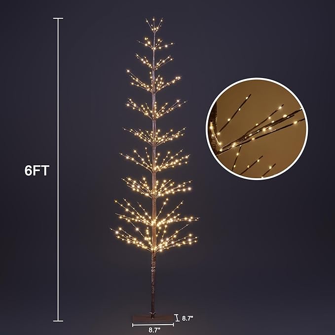 LIGHTSHARE 6FT 325L Lighted Starlit Tree, Warm White, for Home, Festival, Party, and Christmas Decoration, Indoor and Outdoor Use, Brown