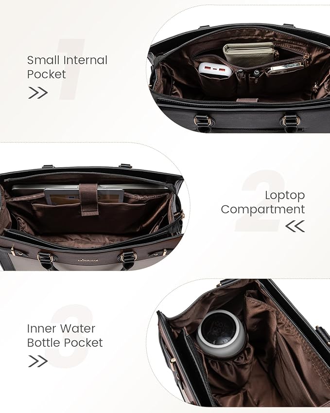 LOVEVOOK Laptop Bag for Women 17 Inch Work Tote, Business Computer Briefcase, PU Leather Tote Bag for Teacher, Office Shoulder Tote Purse