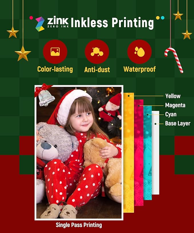 Liene Photo Printer, 2x3 Mini Instant Portable Color Mono Picture Printer w/ 50 Zink Adhesive Paper, Bluetooth 5.0, Compatible w/iOS & Android, Small Photo Maker for iPhone, Smartphones, Pink